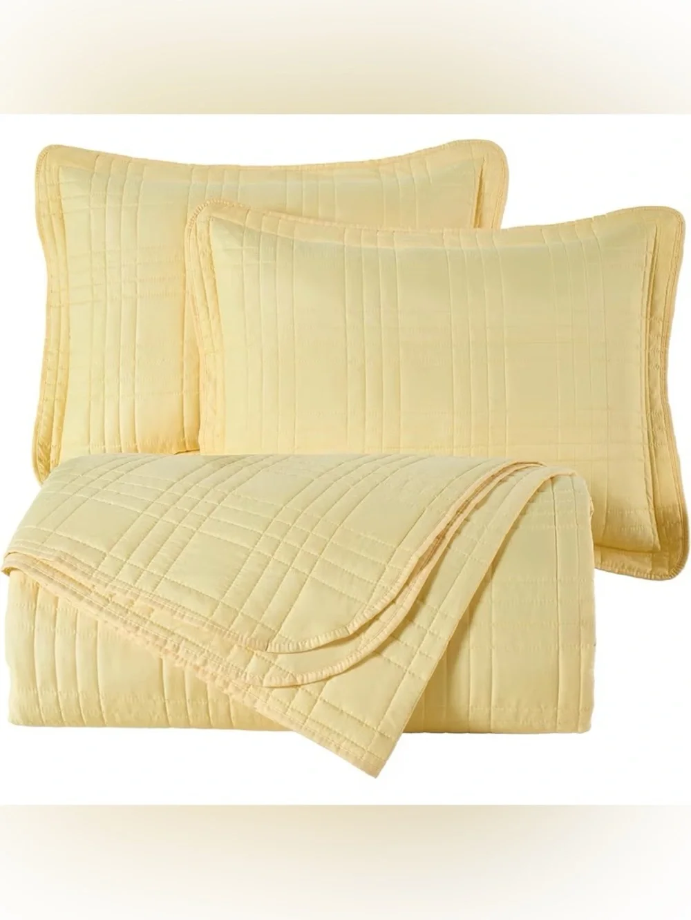 Soft Yellow Quilted Queen Bedspread Set 3-Piece